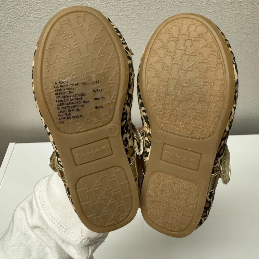 NWOT Tahari Leopard Toddler Girl Ballet Flats Dress Shoes Cheetah Gold Size 7